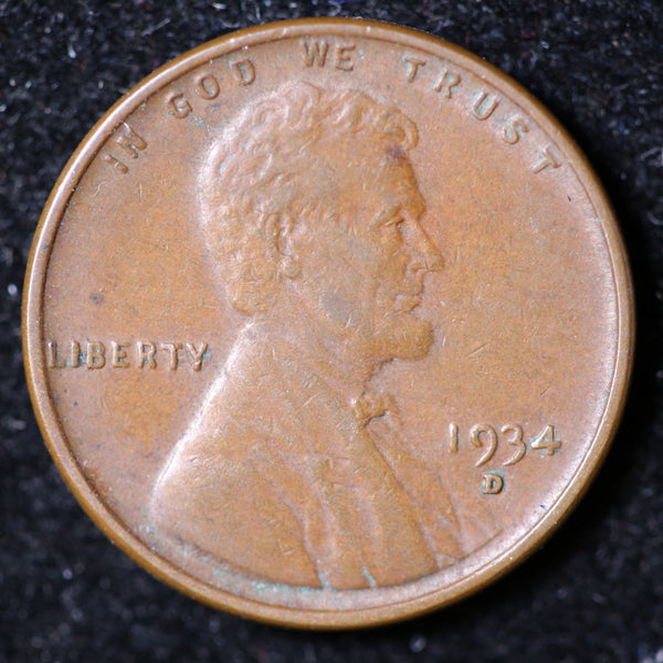 1934-D Lincoln Cent, Circulated Affordable Coin, Store #23040109