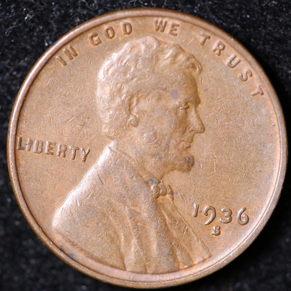 1936-S Lincoln Cent, Circulated Affordable Coin, Store #23040118