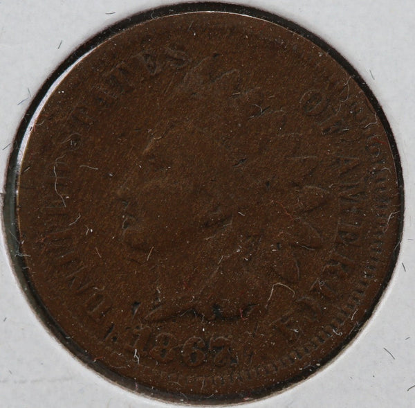 1867 Indian Head Cent, Circulated Coin VG Details, Store #83102