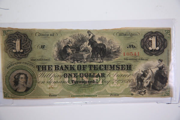 1859 $1, Tecumseh, Michigan., Obsolete Currency, Store Sale 0932467