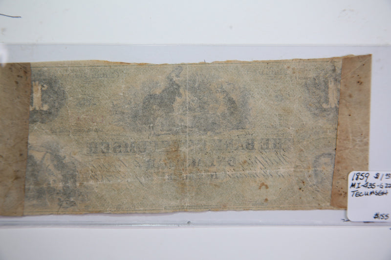 1859 $1, Tecumseh, Michigan., Obsolete Currency, Store Sale 0932467