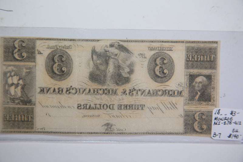 18__ $3, Monroe, Michigan., Obsolete Currency, Store Sale 0932493