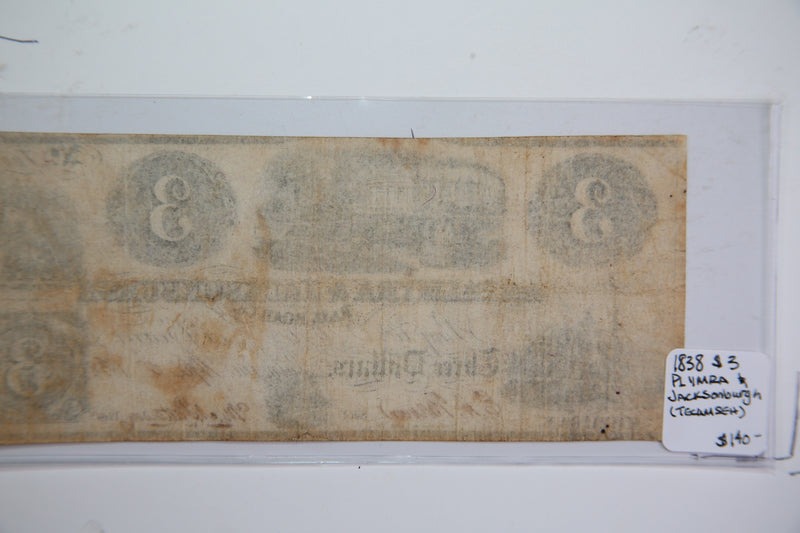 1838 $3, Palmyra., Michigan., Obsolete Currency, Store Sale 09322565