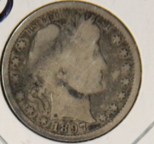 1897 Barber Silver Quarter, Circulated Coin. Store