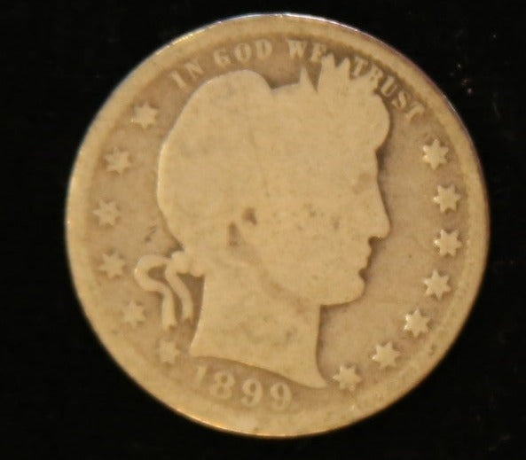 1899 Barber Silver Quarter, Average Circulated Coin. Store #231215112