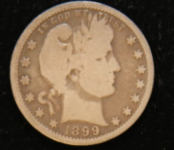 1899 Barber Silver Quarter, Average Circulated Coin. Store #231215113