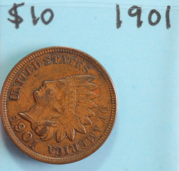 1901 Indian Head Cent, Circulated Affordable Coin, Store #23090227