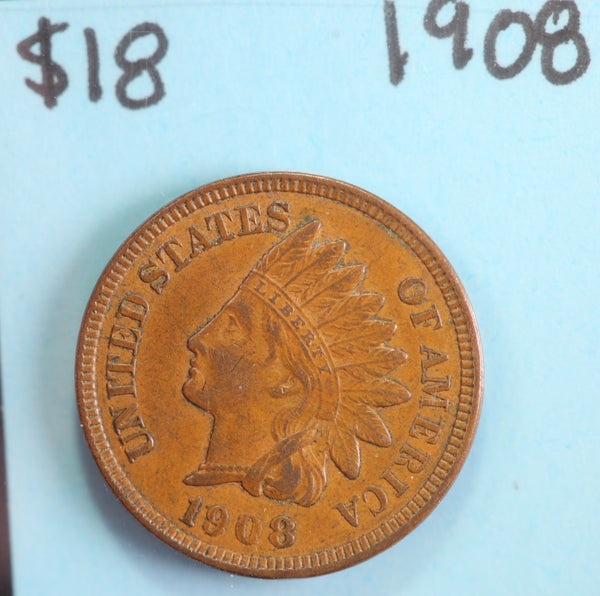 1908 Indian Head Cent, Circulated Affordable Coin, Store #90234