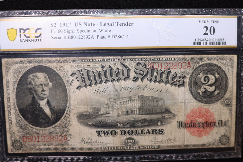 1917 $2, Legal Tender Large Size Note, PCGS Graded: VF-20.,  Store