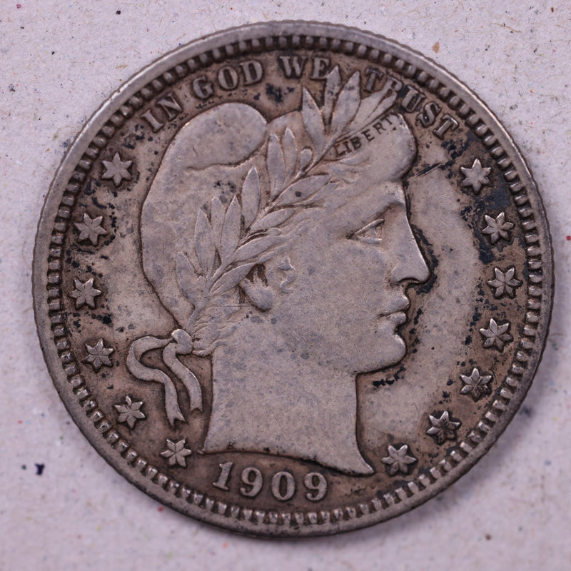 1909 Barber Silver Quarter., Extra Fine+, Circulated Coin., Store