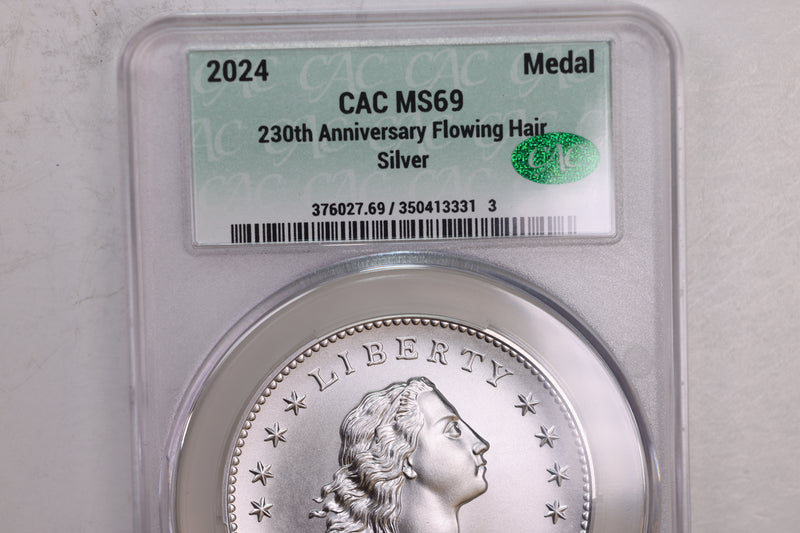 2024 Flowing Hair Medal, U.S. Mint Anniversary Strike., CAC MS69., Store GMC115