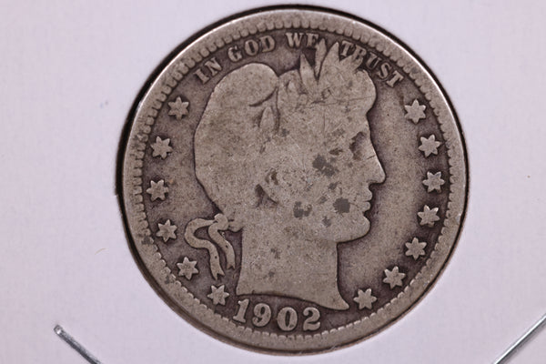 1902 Barber Silver Quarter., Very Good, Circulated Coin., Store#1020