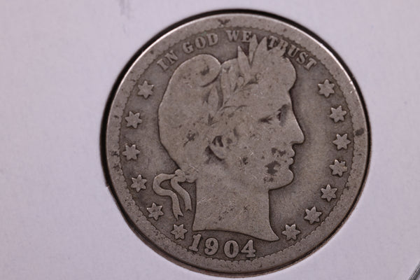 1904 Barber Silver Quarter., Very Good, Circulated Coin., Store#1021