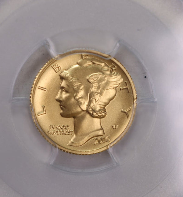 2016-W 100th Anniversary Gold Dime., PCGS SP70., Store #GMC098
