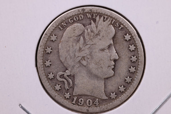 1904 Barber Silver Quarter., Very Good, Circulated Coin., Store#1022