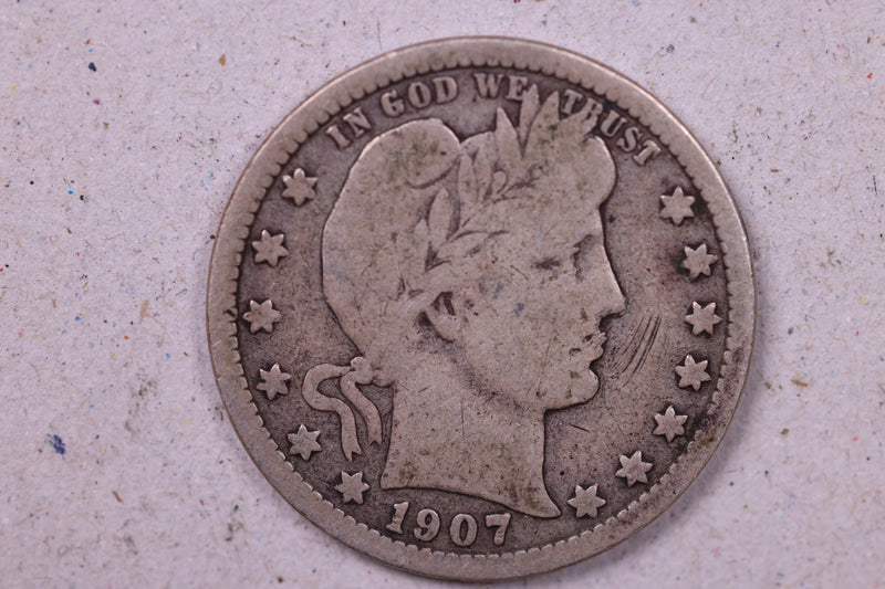 1907 Barber Silver Quarter., Very Good, Circulated Coin., Store