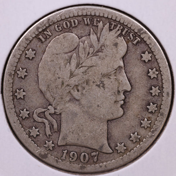 1907 Barber Silver Quarter., Fine, Circulated Coin., Store#1024