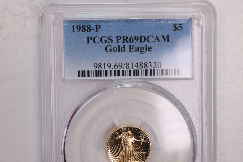 1988 $5 Gold American Eagle., 1/10th OZT., PCGS PF-69., Store