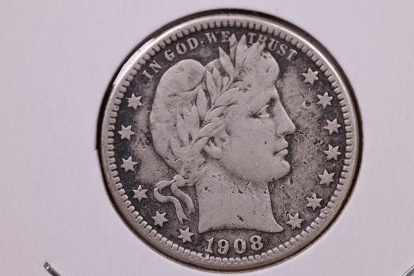 1908-O Barber Silver Quarter., Fine, Circulated Coin., Store#1025