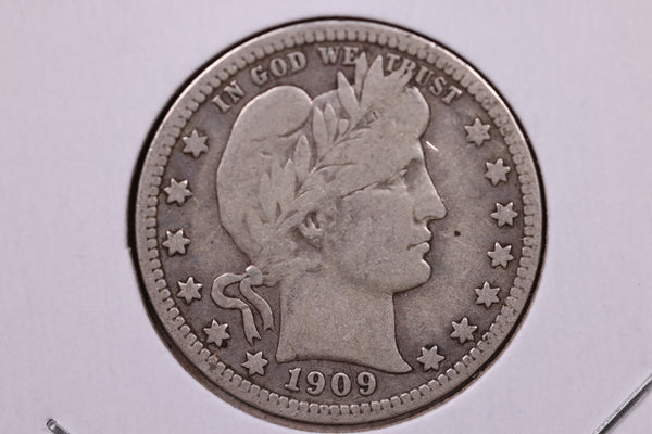 1909 Barber Silver Quarter., Fine, Circulated Coin., Store#1026