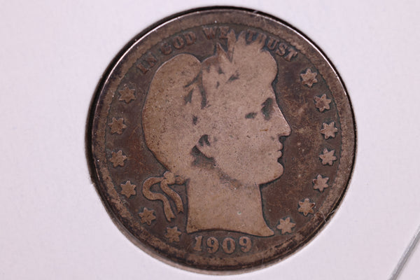 1909 Barber Silver Quarter., Fine, Circulated Coin., Store#1027