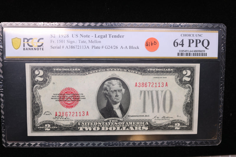 1928 $2, Legal Tender Note, PCGS Graded., Store Sale 00762