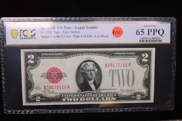 1928 $2, Legal Tender Note, PCGS Graded., Store Sale 00764