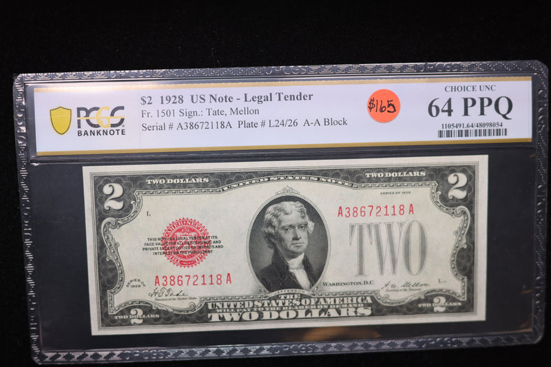 1928 $2, Legal Tender Note, PCGS Graded., Store Sale 00766