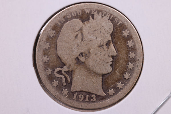 1913-D Barber Silver Quarter., Very Good Circulated Coin., Store#1036