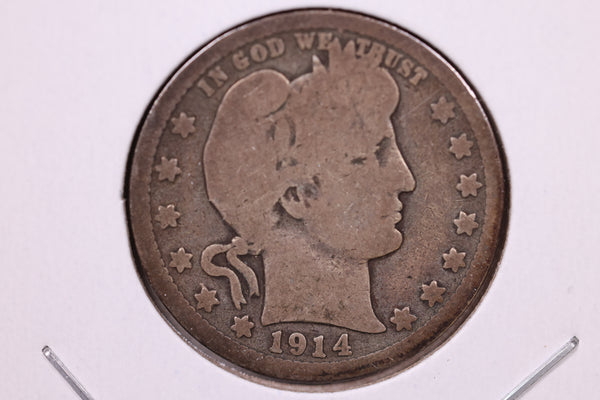 1914-D Barber Silver Quarter., Very Good Circulated Coin., Store#1037