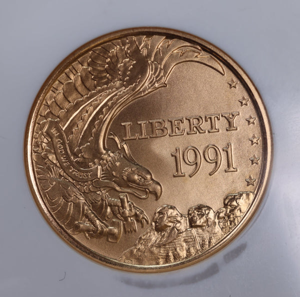 1991-W $5 Gold., MOUNT RUSHMORE., Commemorative., NGC MS70., Store #GMC092