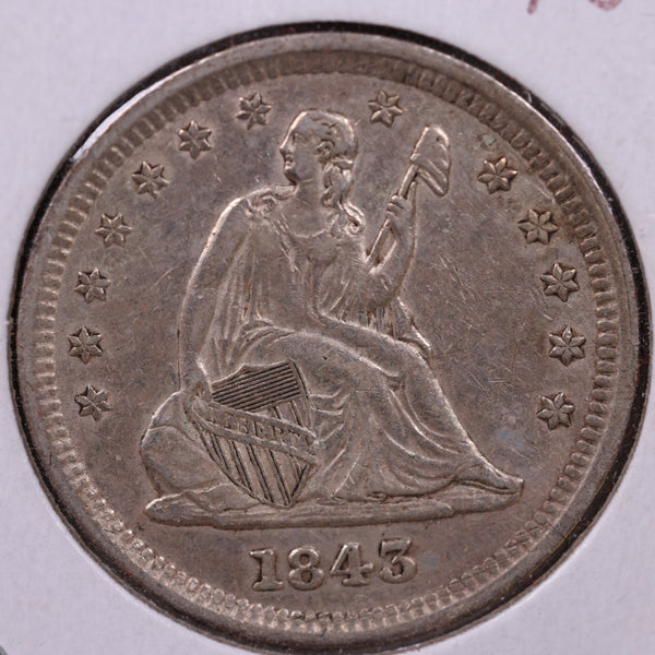 1843 Seated Liberty Quarter., About Uncirculated Coin., Store#1058