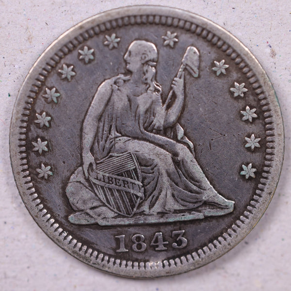 1843 Seated Liberty Quarter., Very Fine Circulated Coin., Store#1059