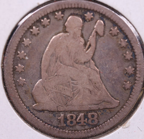 1848 Seated Liberty Quarter., Over Date., Very Fine Coin., Store#1067