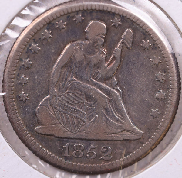 1852-O Seated Liberty Quarter., Extra Fine., *RARE DATE*., Store#1071