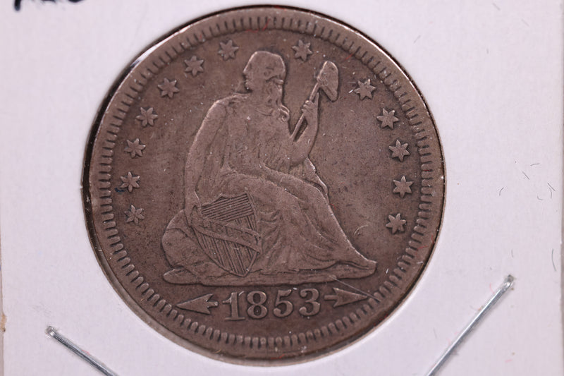 1853 Seated Liberty Quarter., Extra Fine+, Circulated Coin., Store