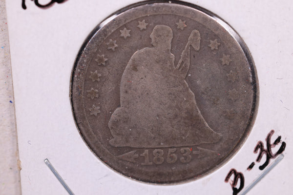 1853-O Seated Liberty Quarter., (B-3E)., Very Good, Circulated Coin., Store#1076