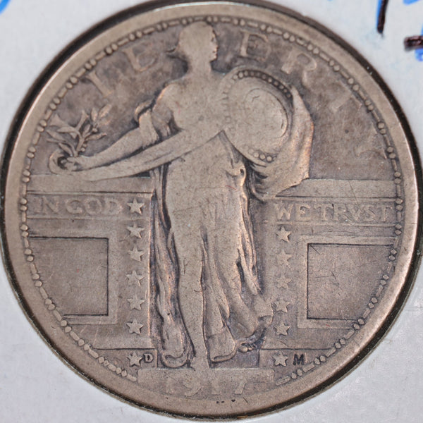 1917-D Standing Liberty Quarter, T-1, Fine Circulated Coin, Store #QR0014