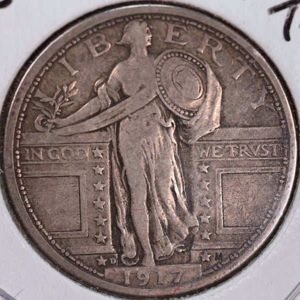 1917-D Standing Liberty Quarter, T-1, Very Fine+ Circulated Coin, Store #QR0015