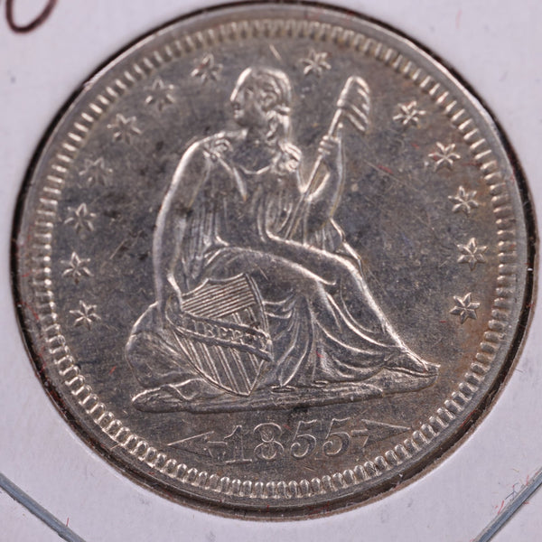 1855 Liberty Seated Quarter., Uncirculated Details., Store#1078