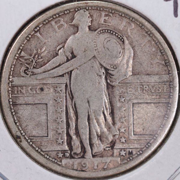 1917-D Standing Liberty Quarter, T-1, Very Fine+ Circulated Coin, Store #QR0017