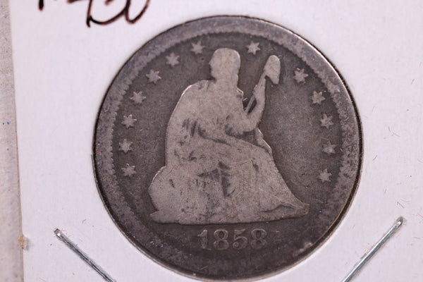 1858-S Liberty Seated Quarter., Very Good Circulated Coin., Store#1083