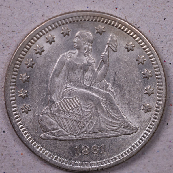 1861 Liberty Seated Quarter., Bright Gem Uncirculated Coin., Store#1085