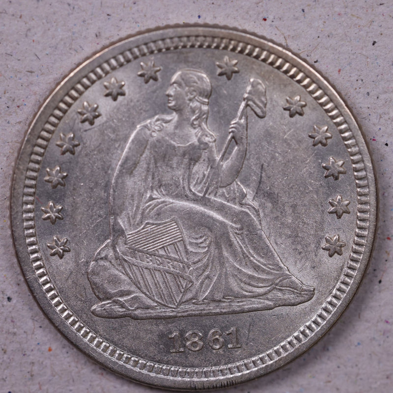 1861 Liberty Seated Quarter., Bright Gem Uncirculated Coin., Store