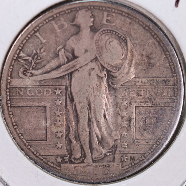 1917-S Standing Liberty Quarter, T-1, Very Fine Circulated Coin, Store #QR0023