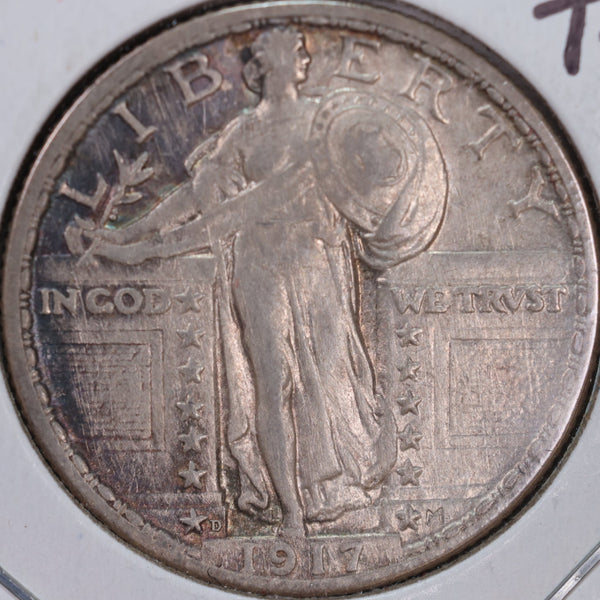 1917-D Standing Liberty Quarter, T-2, Abt Uncirculated Coin, Store #QR0032