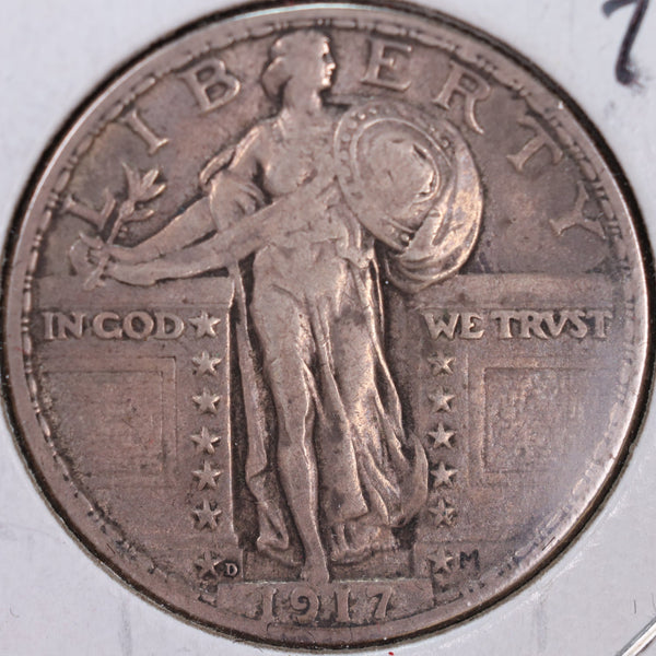 1917-D Standing Liberty Quarter, T-2, Extra Fine+ Circulated Coin, Store #QR0035