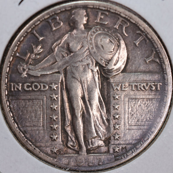 1917-D Standing Liberty Quarter, T-2, Extra Fine+ Circulated Coin, Store #QR0036