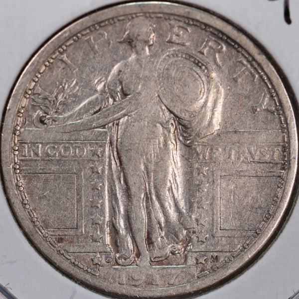 1917-S Standing Liberty Quarter, T-1, Very Fine Circulated Coin, Store #QR0039
