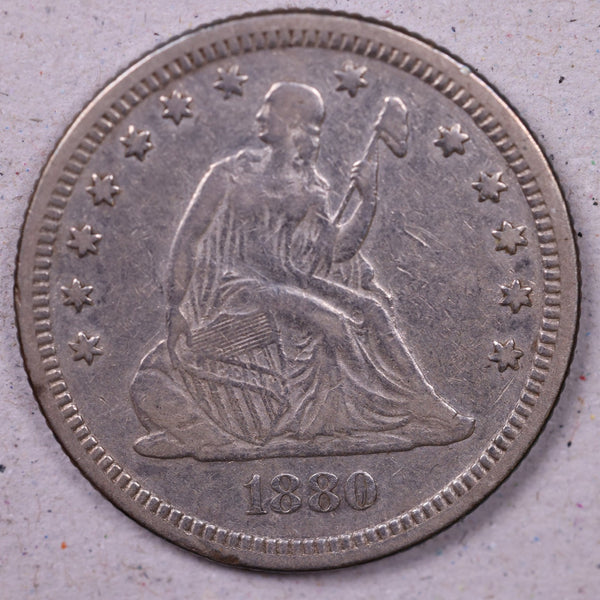 1880 Seated Liberty Quarter, Extra Fine Circulated Coin., Store#1105